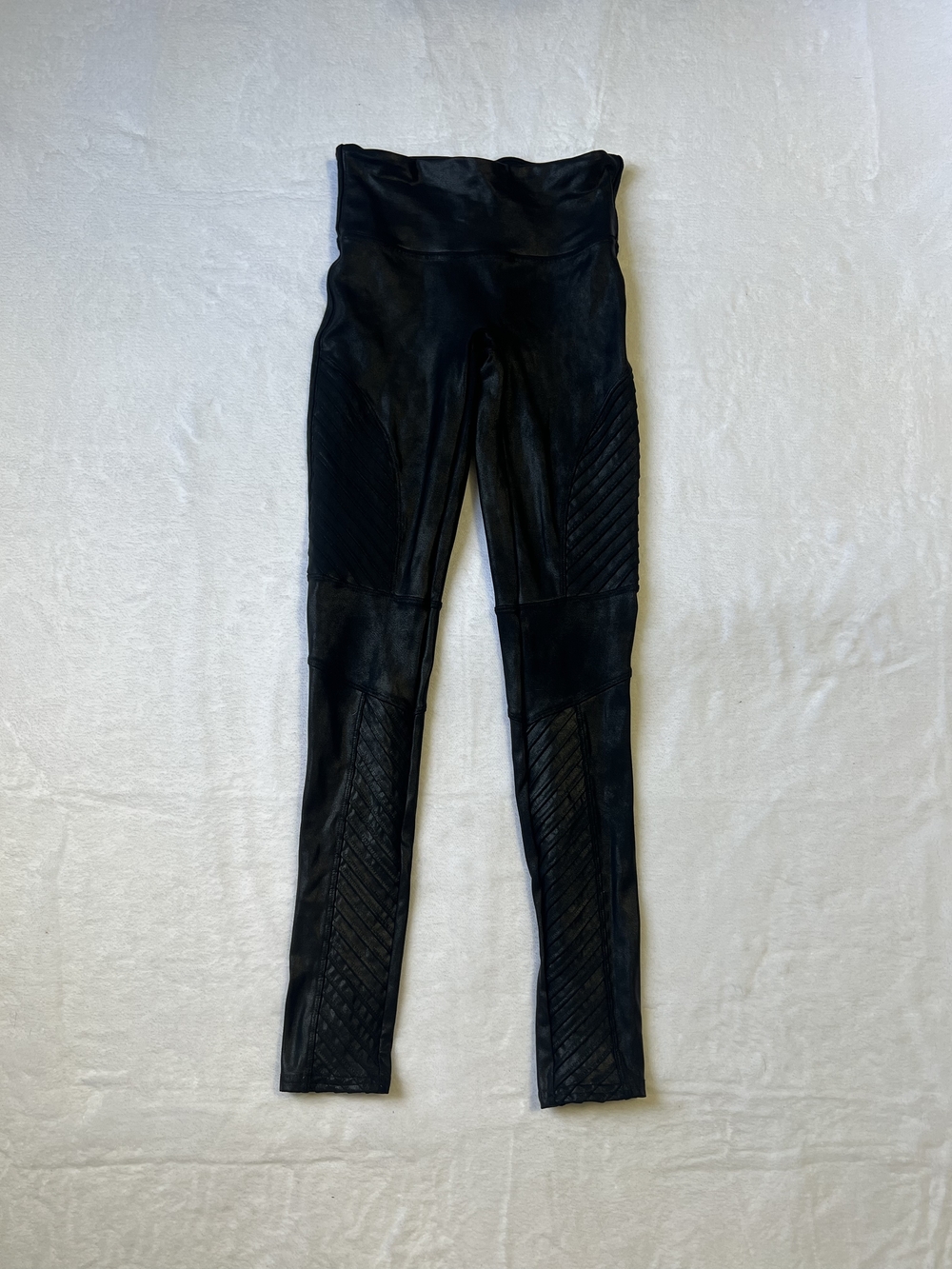 Spanx Faux Leather Moto Leggings Very Black High Waisted Ribbed S Small 20135R